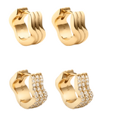 Two pairs of 14k gold vermeil Huggies in a luxe stack
