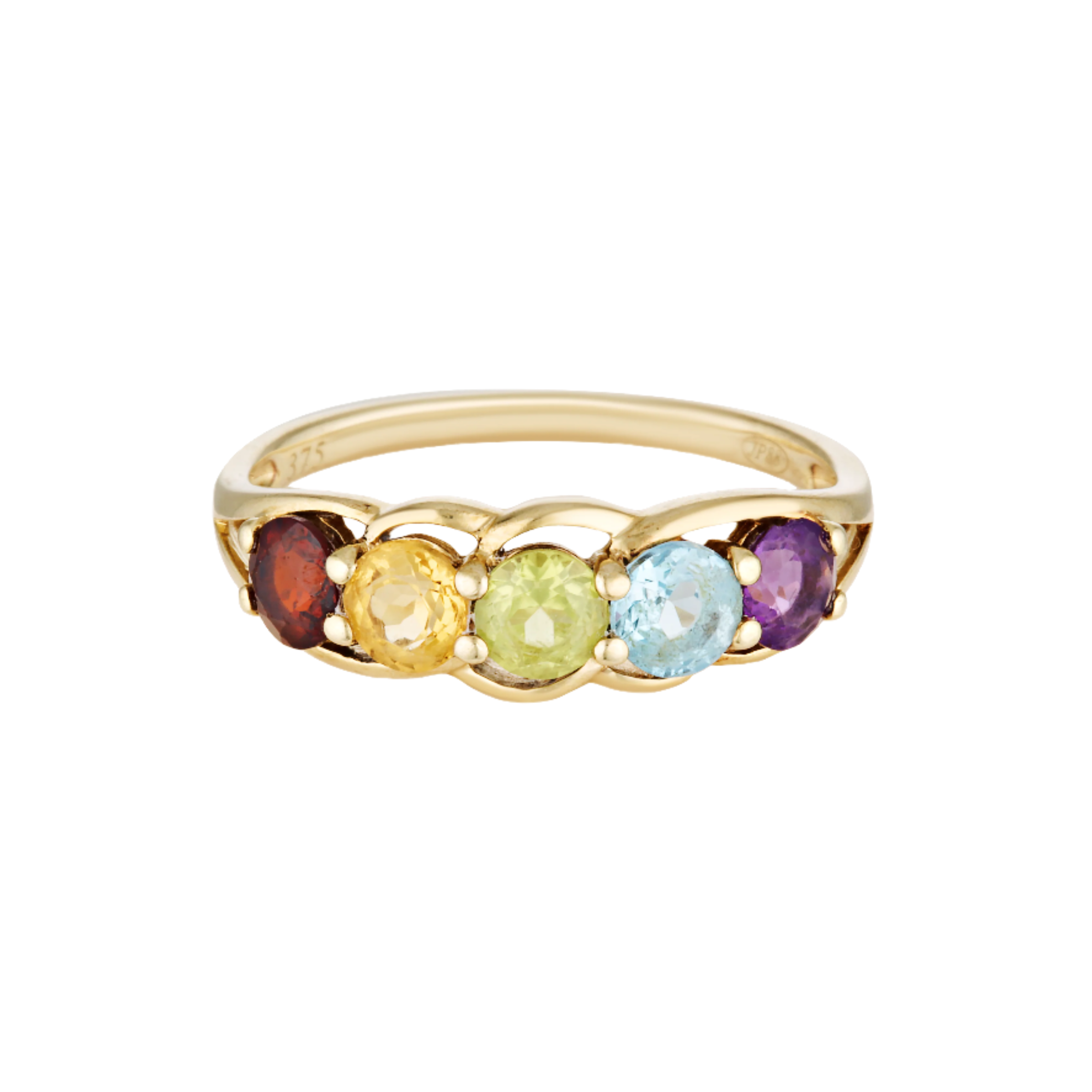 Multicoloured semi precious gemstone gold ring