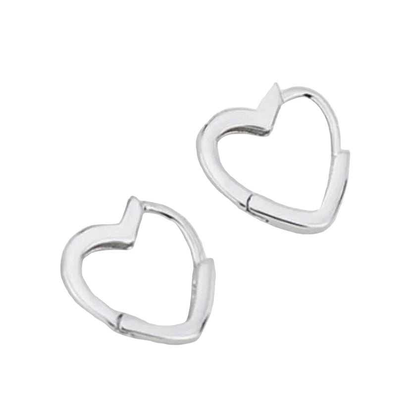 Heart-shaped earrings in silver and gold on a light gray background