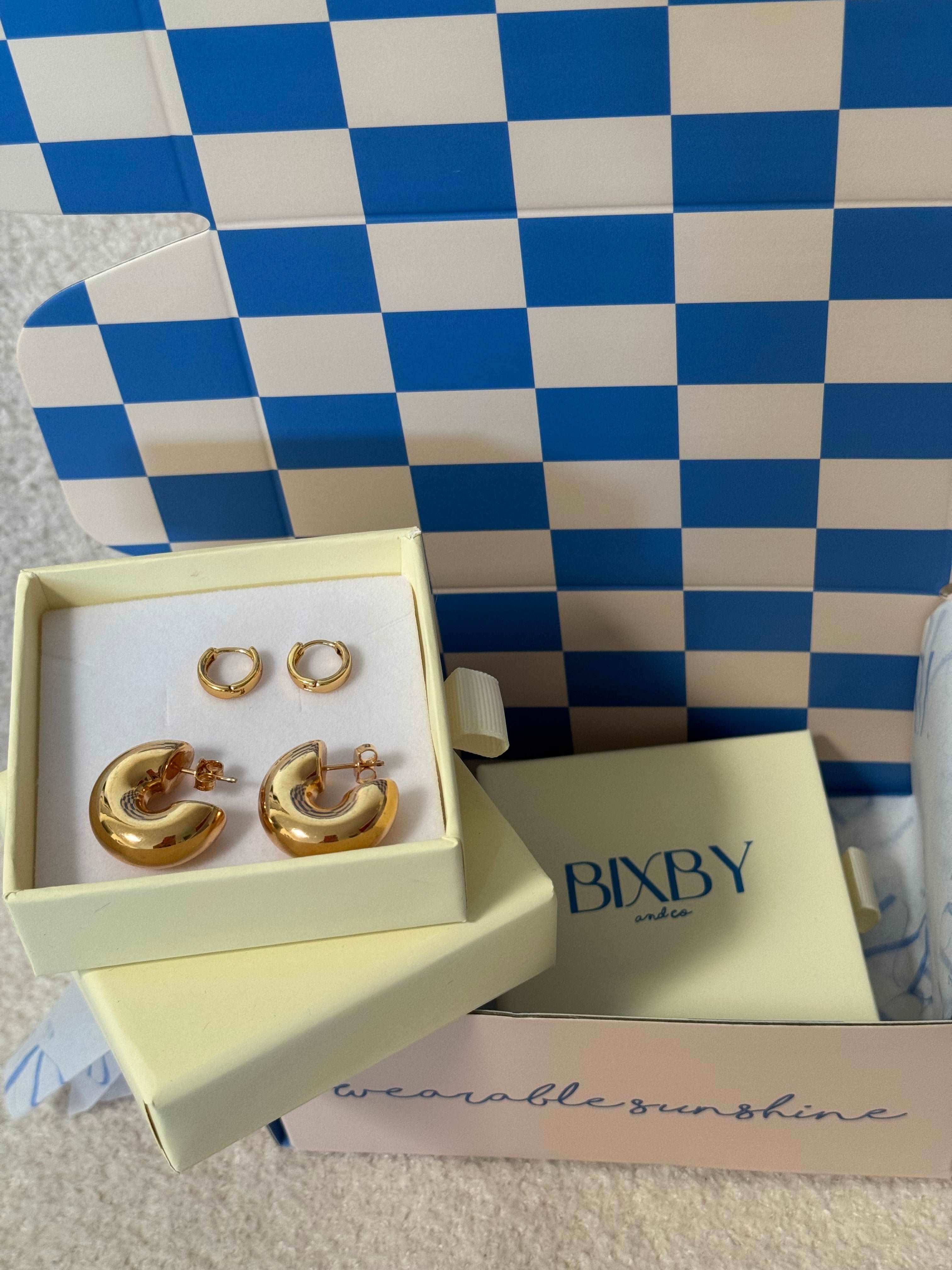 Bixby and Co packaging with gold huggies