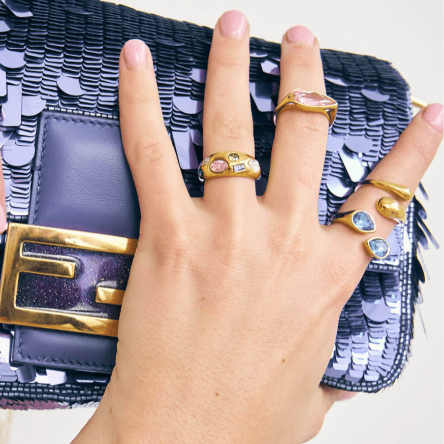 Multicoloured stones in 18k gold bonded to stainless steel