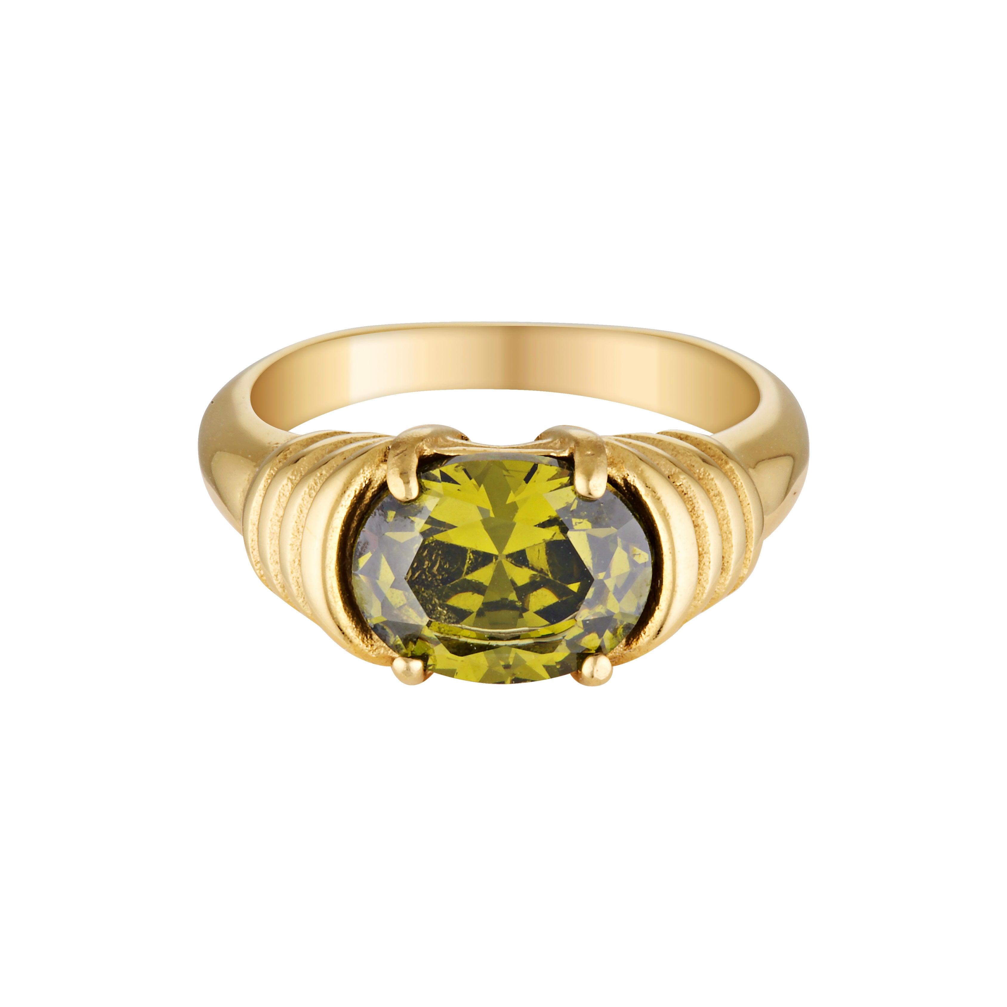 Green glass gemstone ring 
