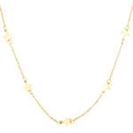 Gold necklace with star pendants on a white background