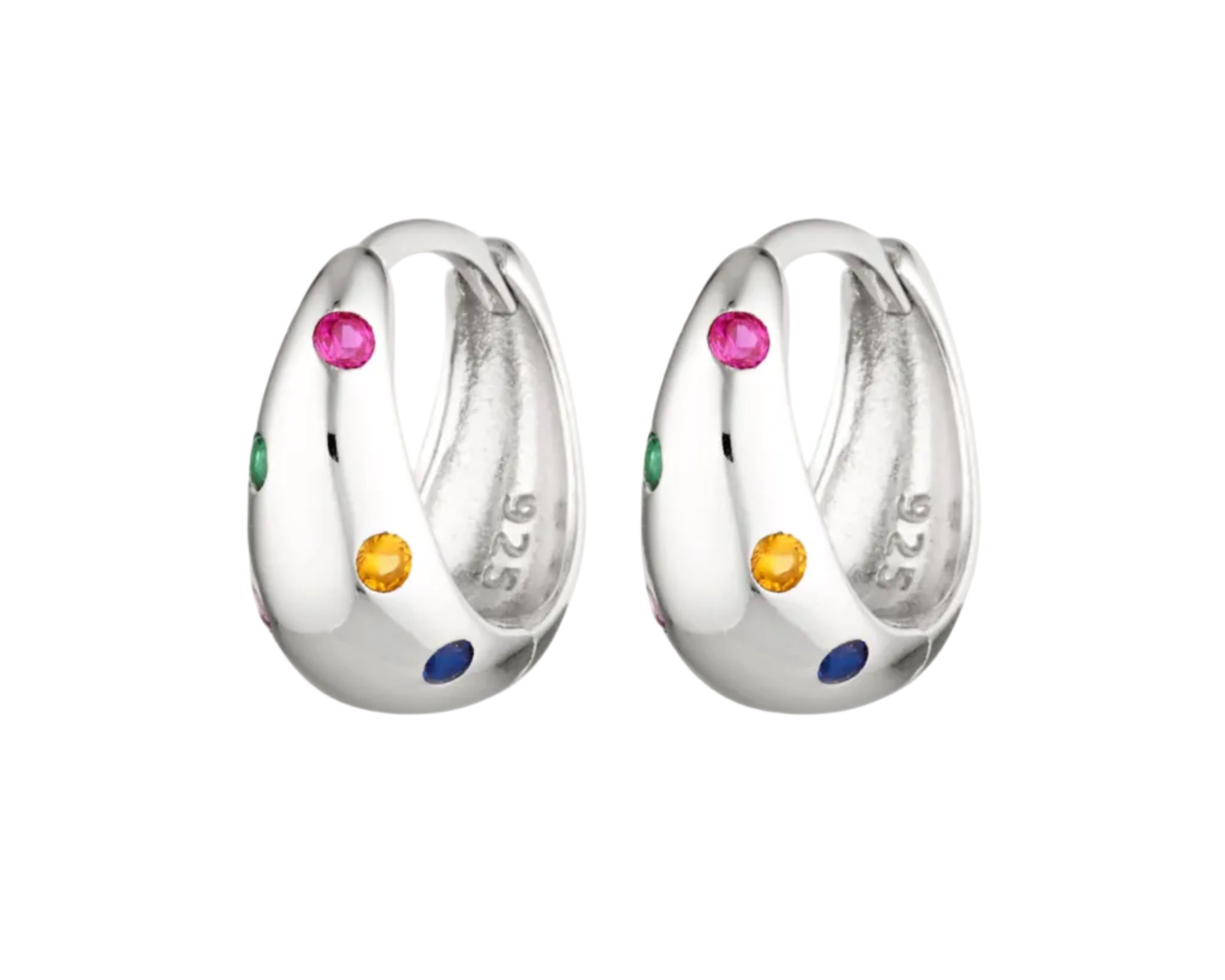 Sterling silver huggies with multicoloured gemstones 