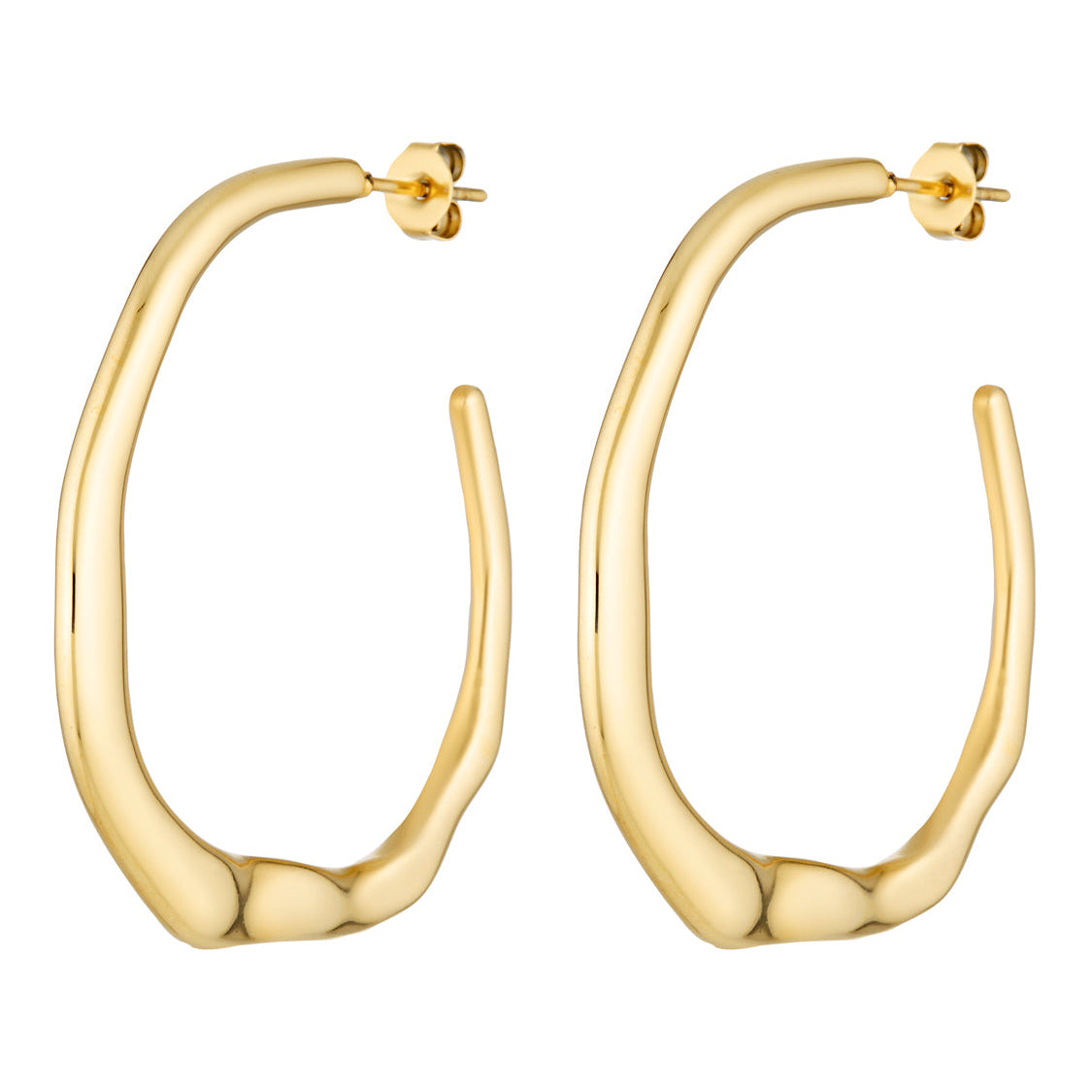 Gold hoop earrings on a white background