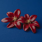 Red enamel tropical flower earrings 