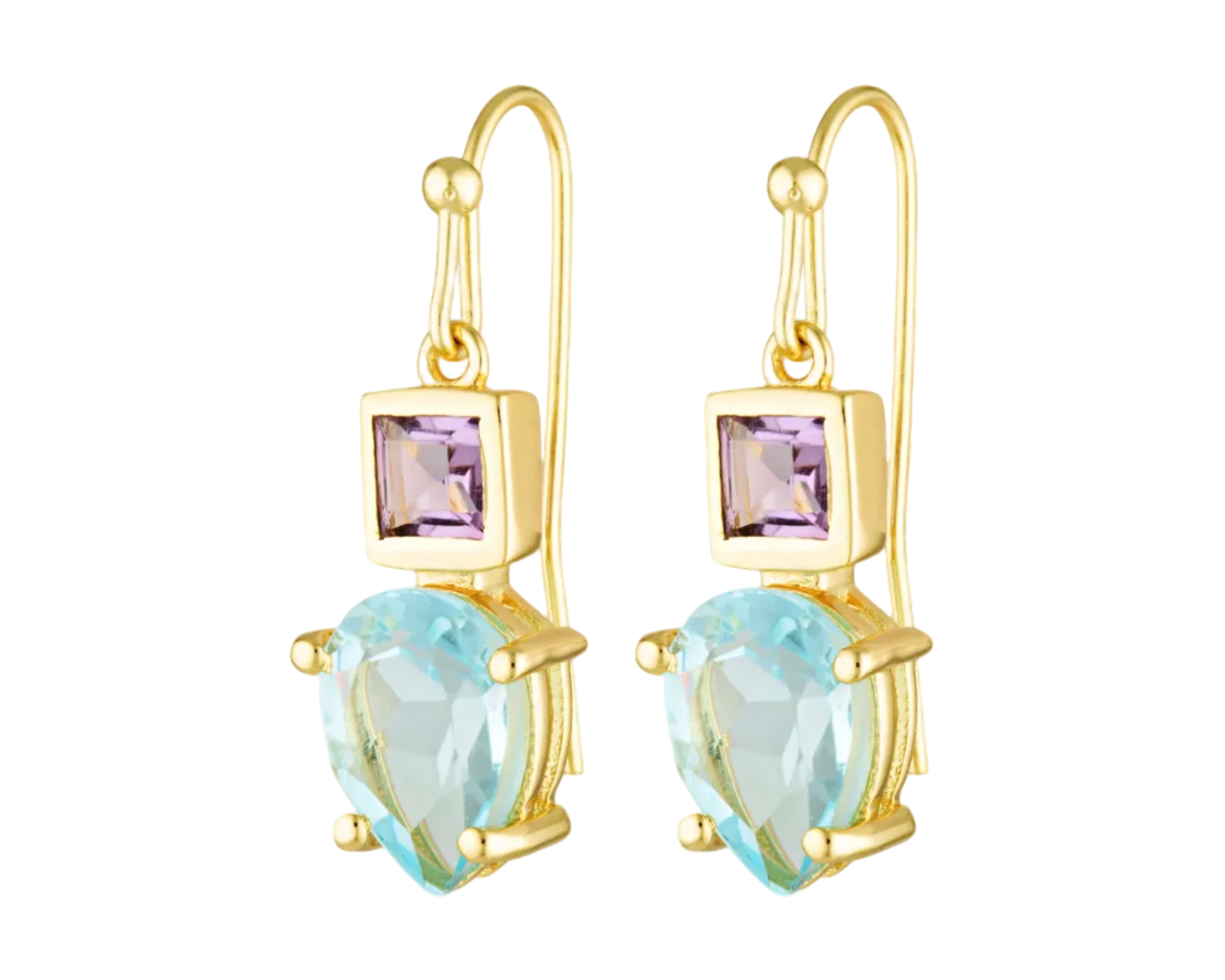 Stunning amethyst and aquamarine Bridgerton style earrings 
