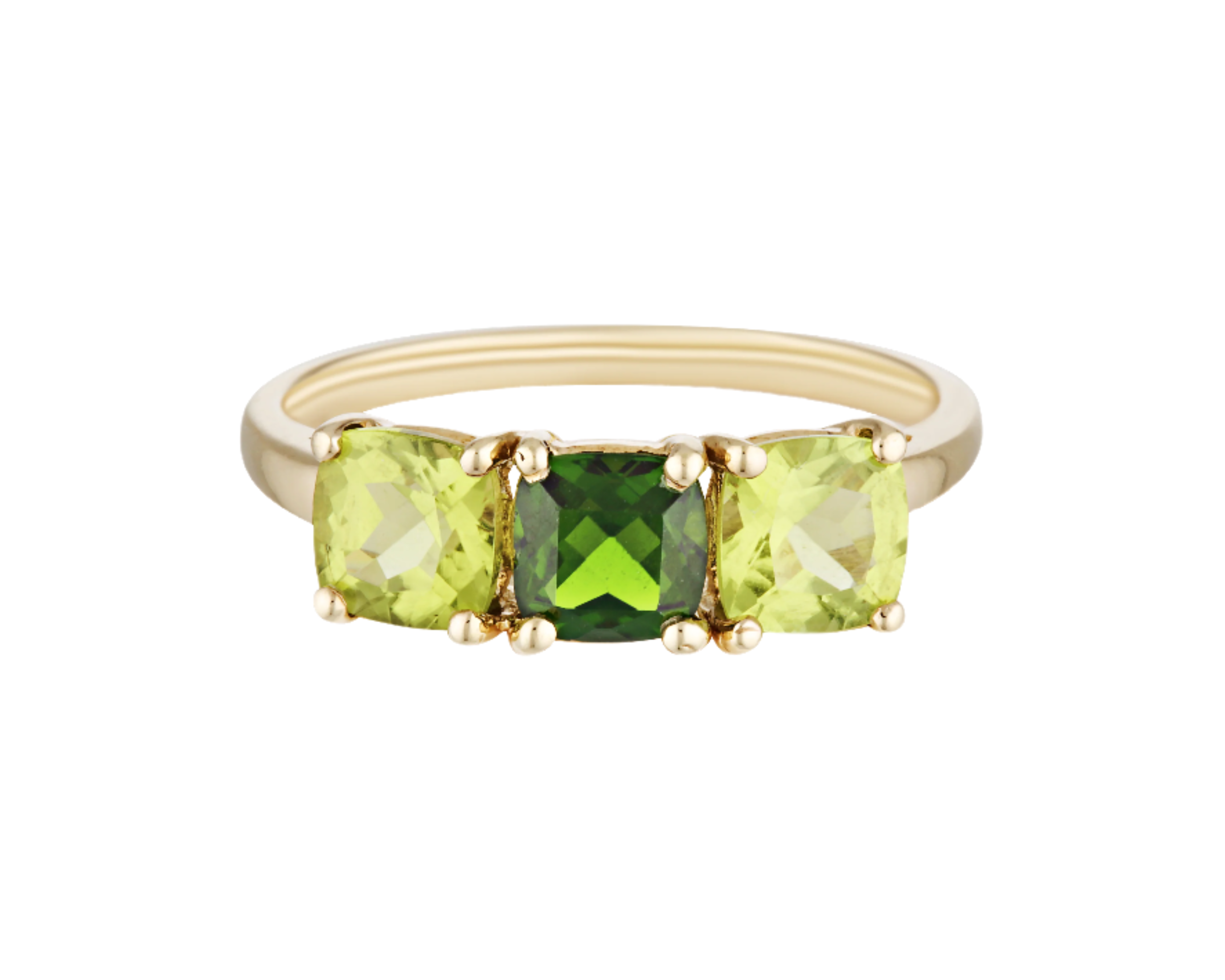 Beautifully crystal cut tourmaline and peridot solid gold ring