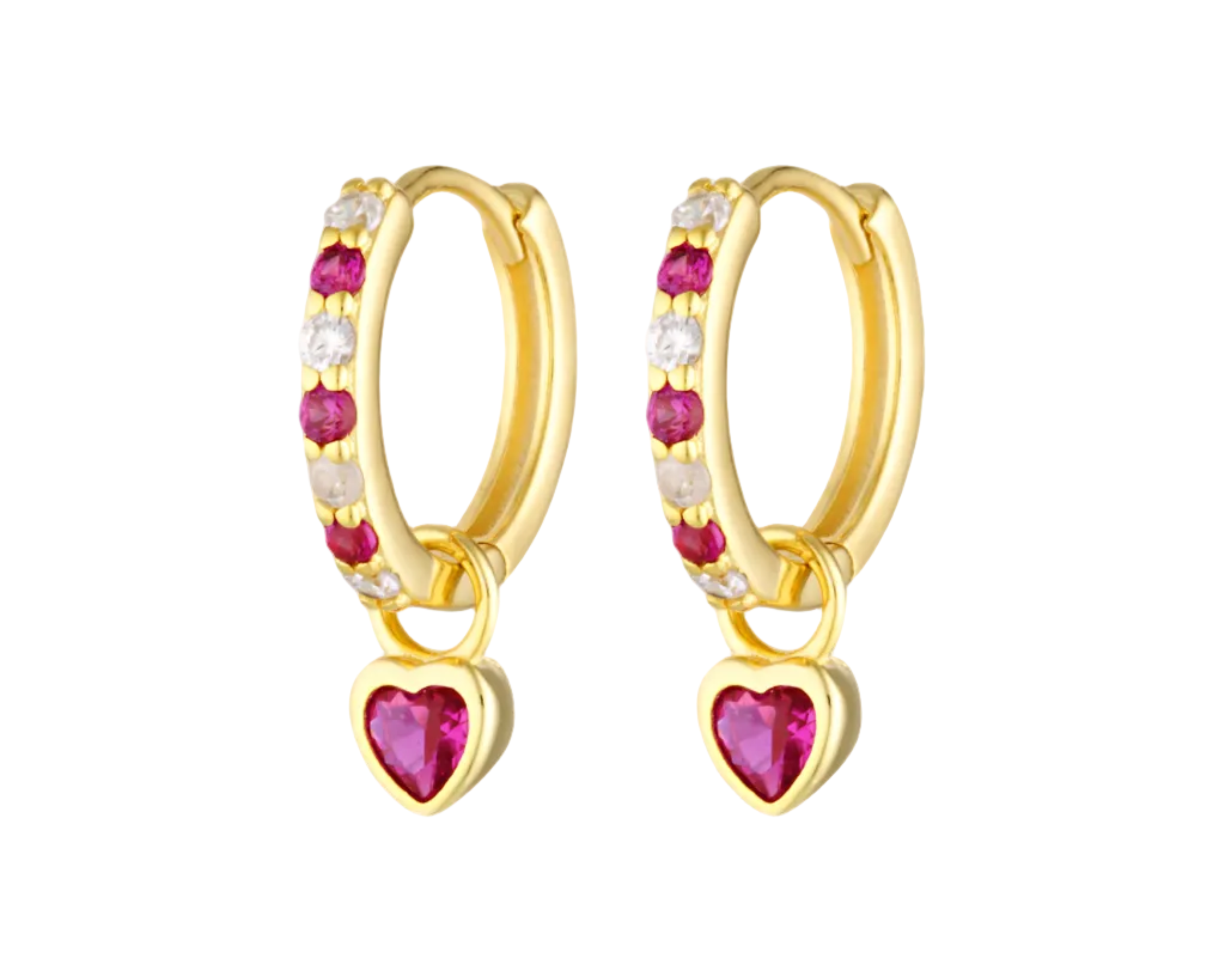 Cute pink and clear crystal gold huggies 
