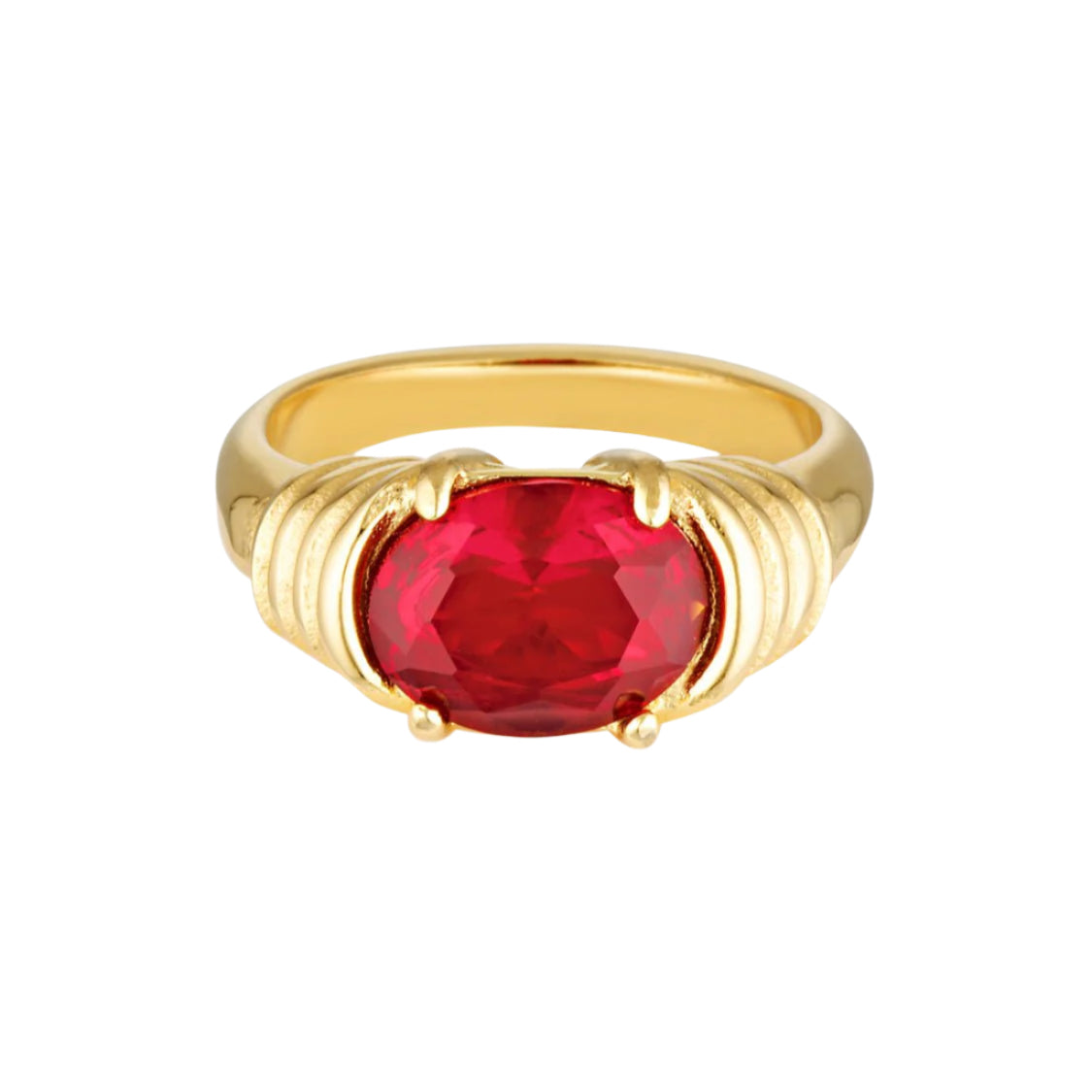 Ruby red stone ring in 18k gold on stainless steel
