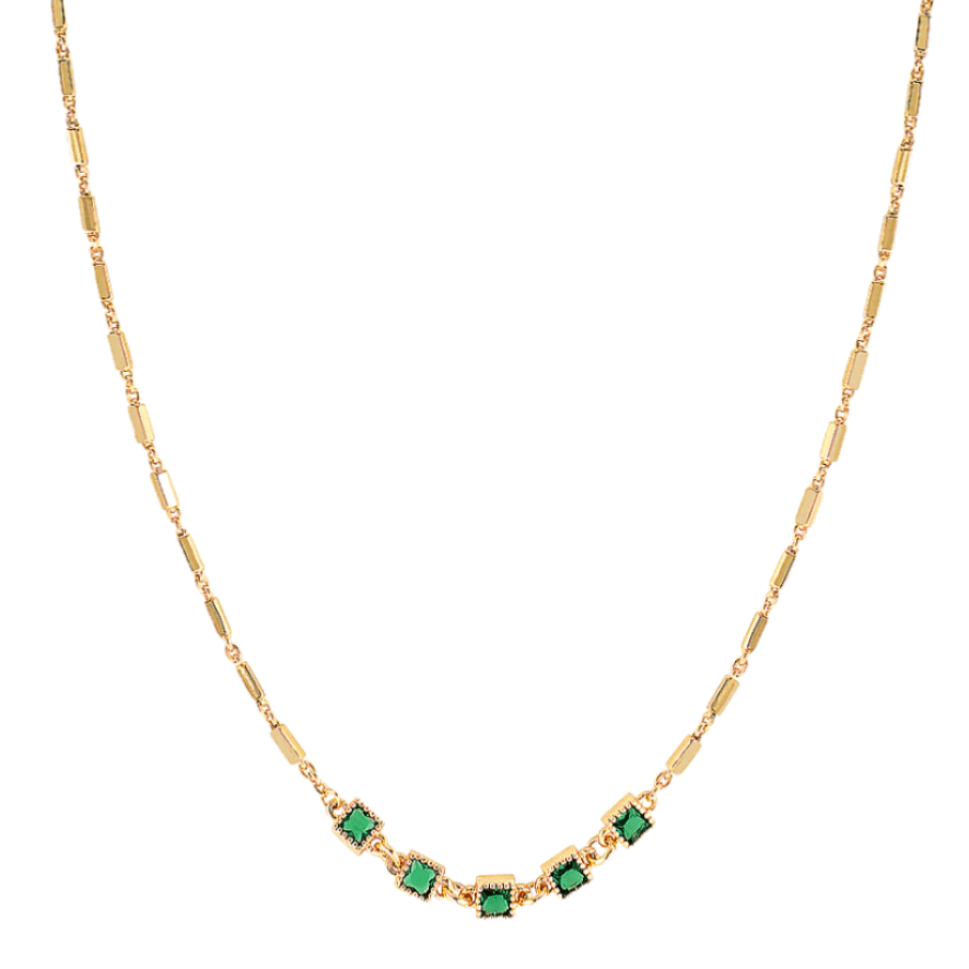 gold filled Giska necklace with small green gems