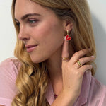 18k gold fill earrings with red heart pendant 