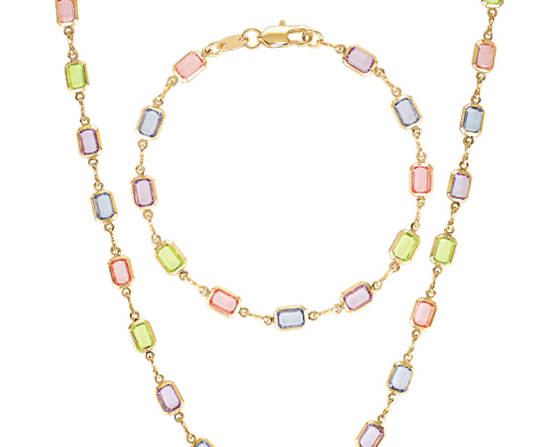 Pastel coloured gold fill necklace and bracelet set 