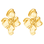 Tahiti Earrings, large hibiscus shaped gold stud earrings in 14k gold 