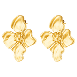 Tahiti Earrings, large hibiscus shaped gold stud earrings in 14k gold 