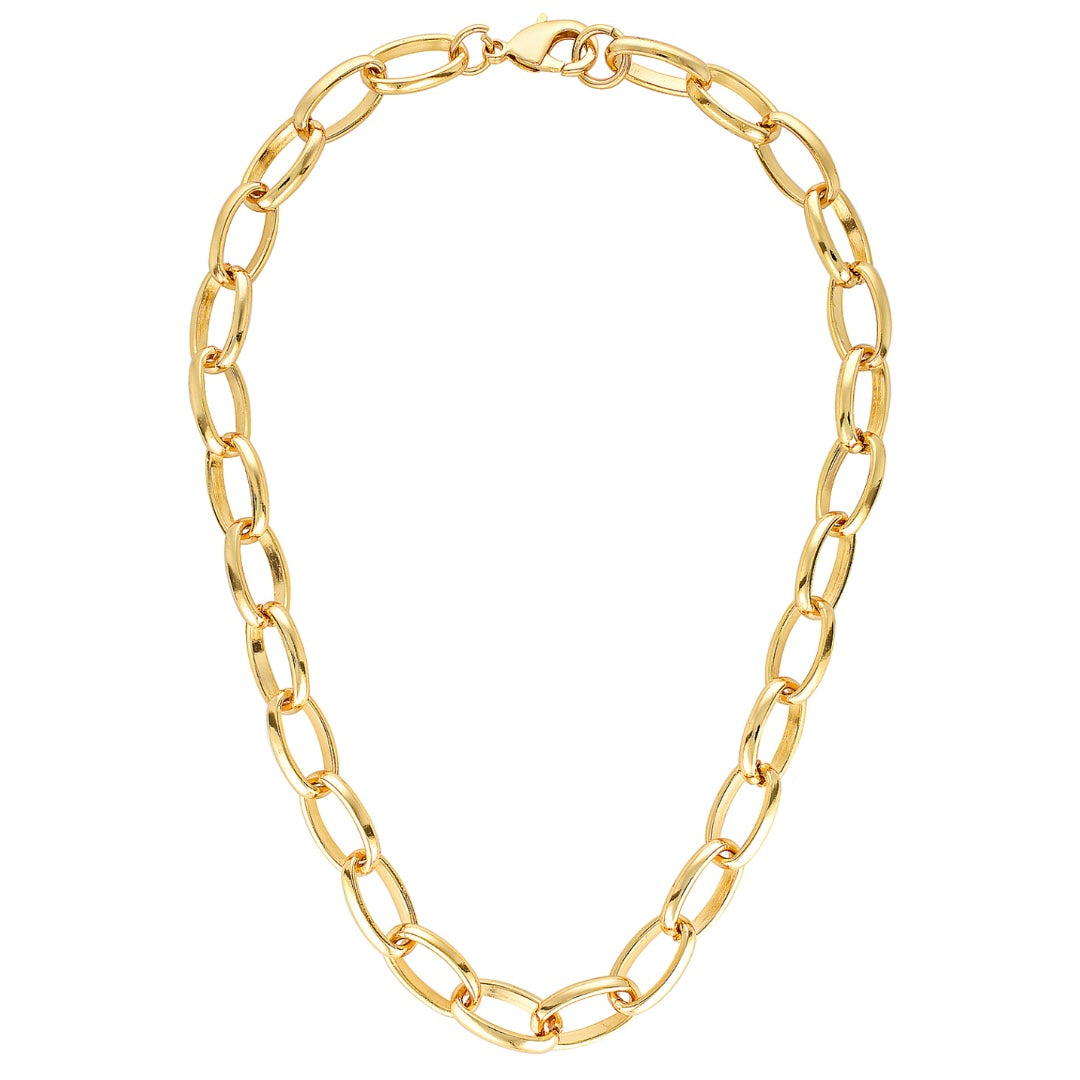 Gold chain necklace on a white background