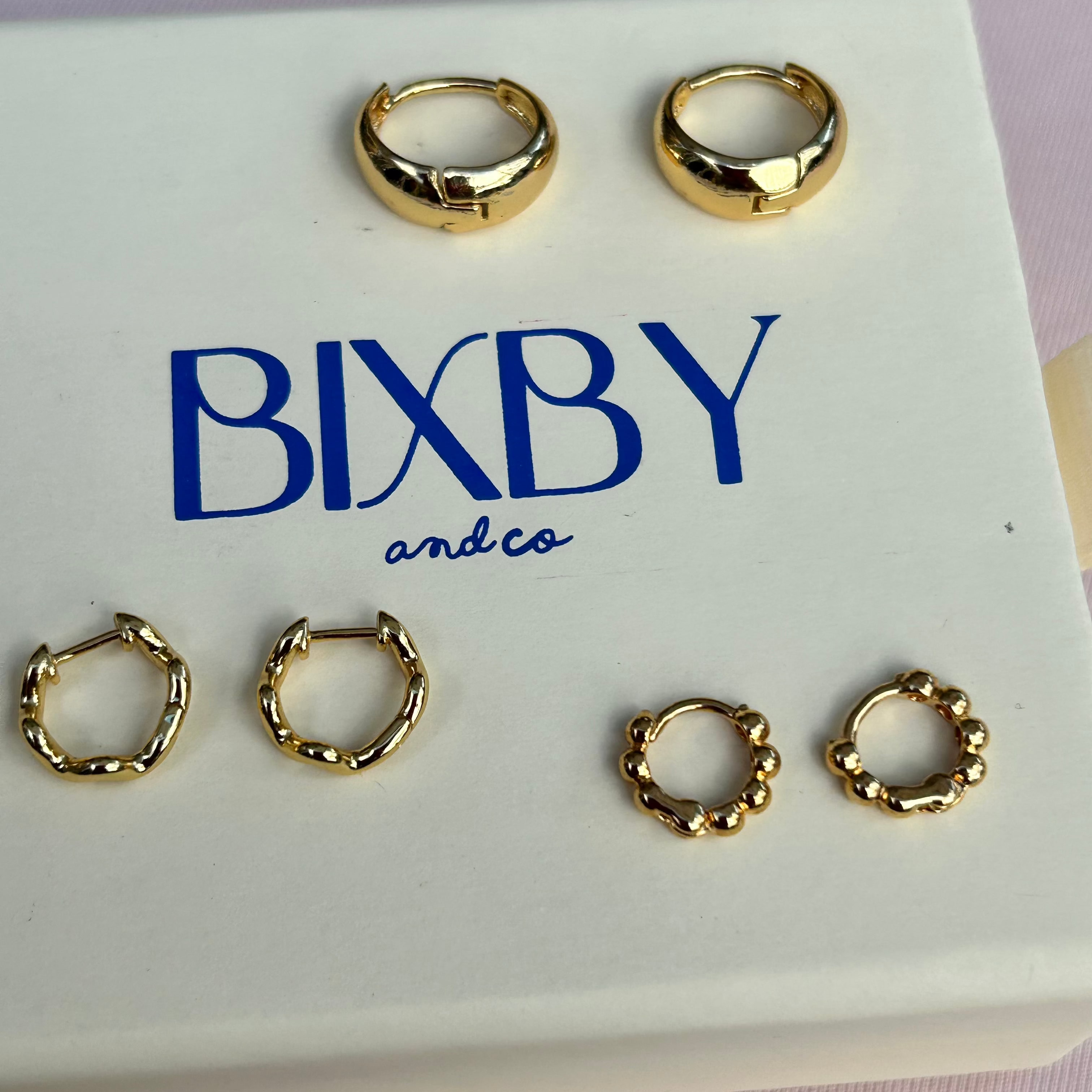 The best 18k Gold Fill earring stack on Bixby and Co packaging
