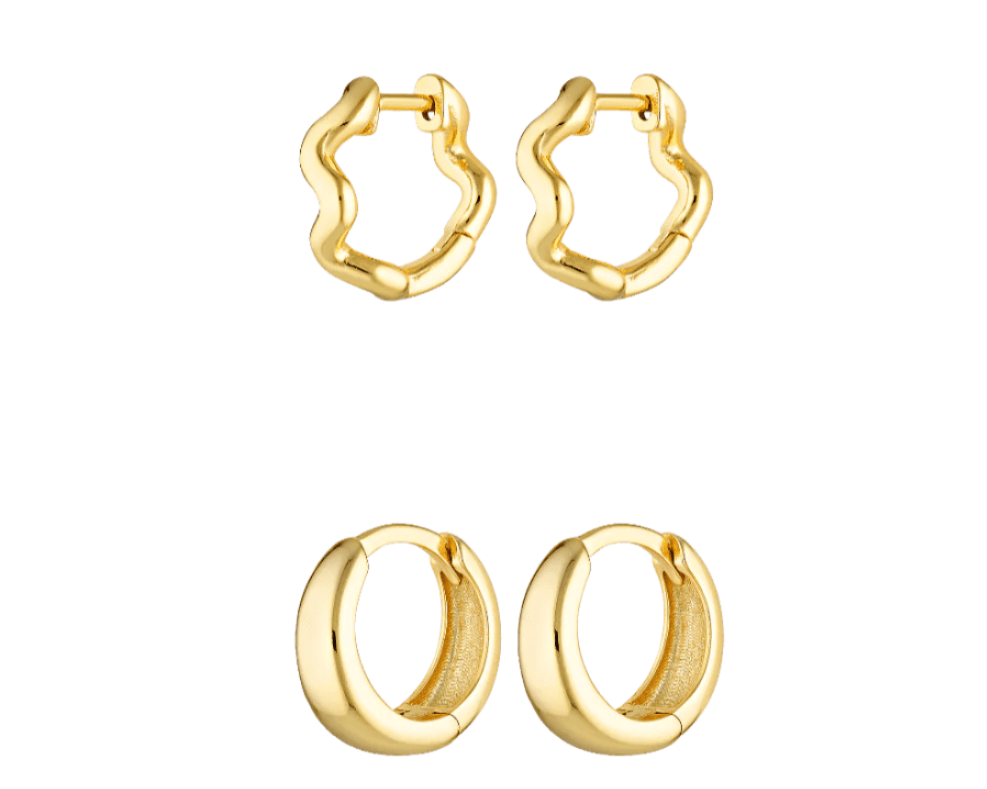 Small earring Stack of 18k gold fill Huggies 
