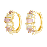 Asymmetrical semi precious gemstone hoops in gold vermeil