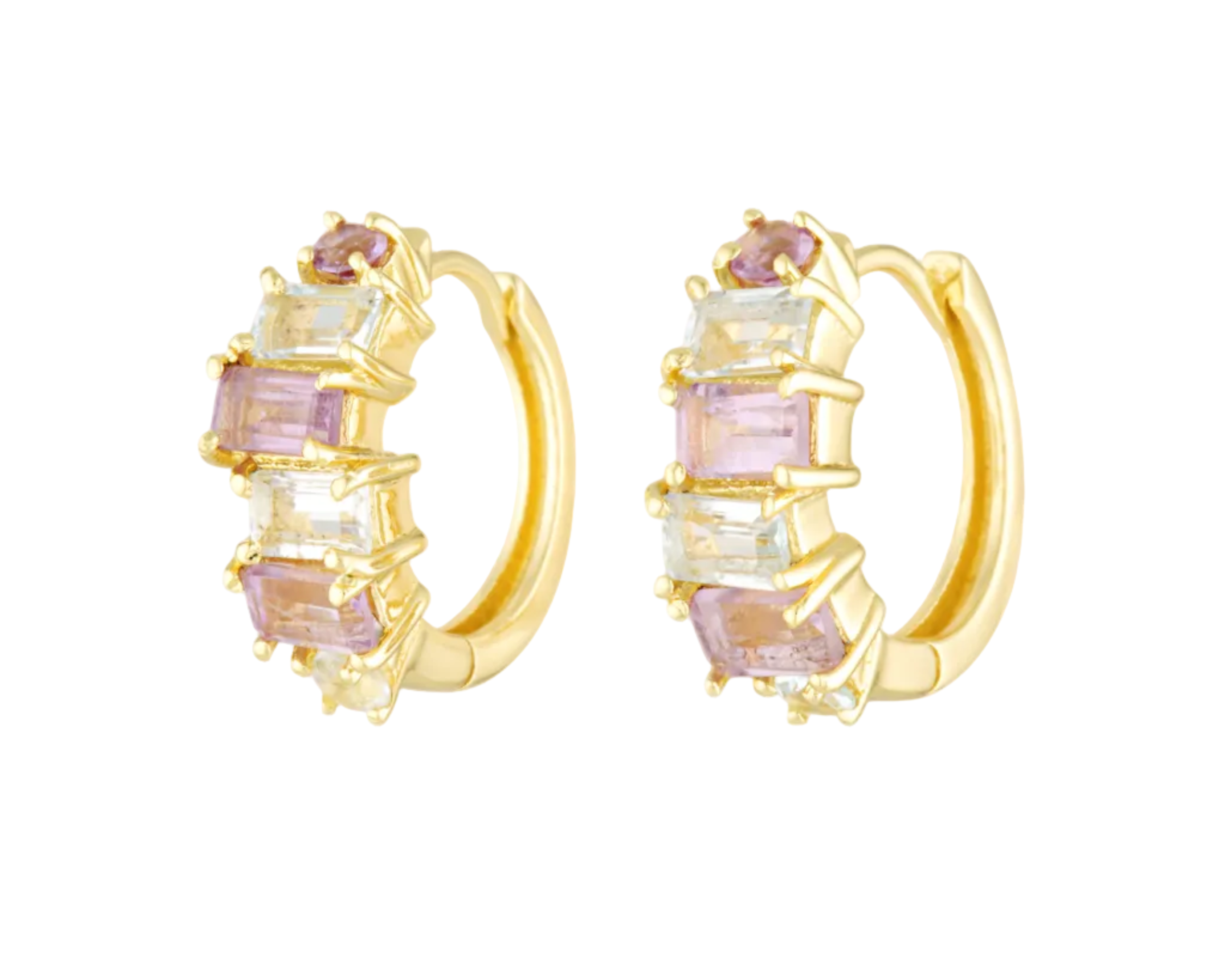 Asymmetrical semi precious gemstone hoops in gold vermeil