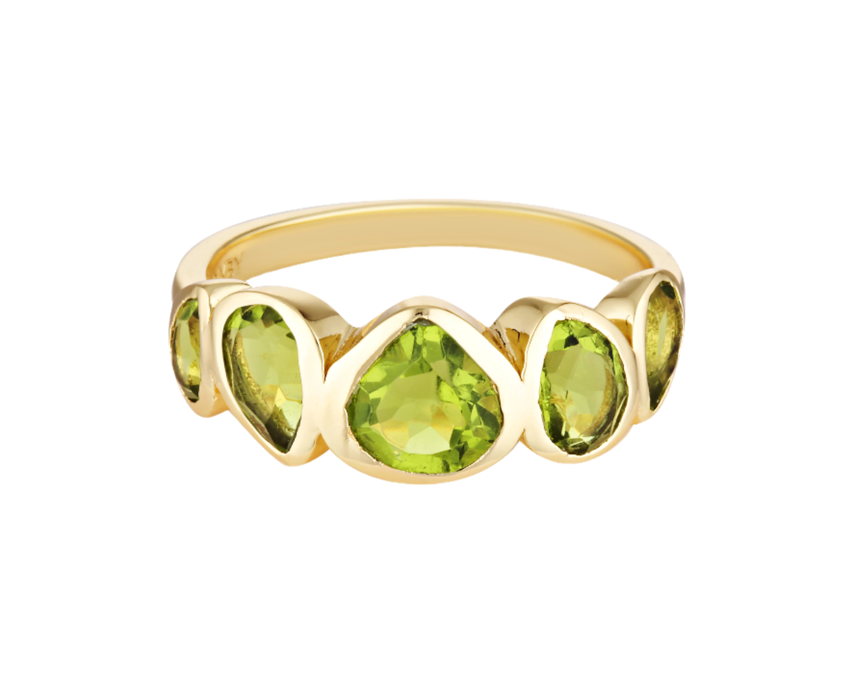 Bezel cut peridot gemstone ring in 18k gold vermeil