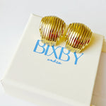 Emma vintage gold stud earrings on Bixby packaging