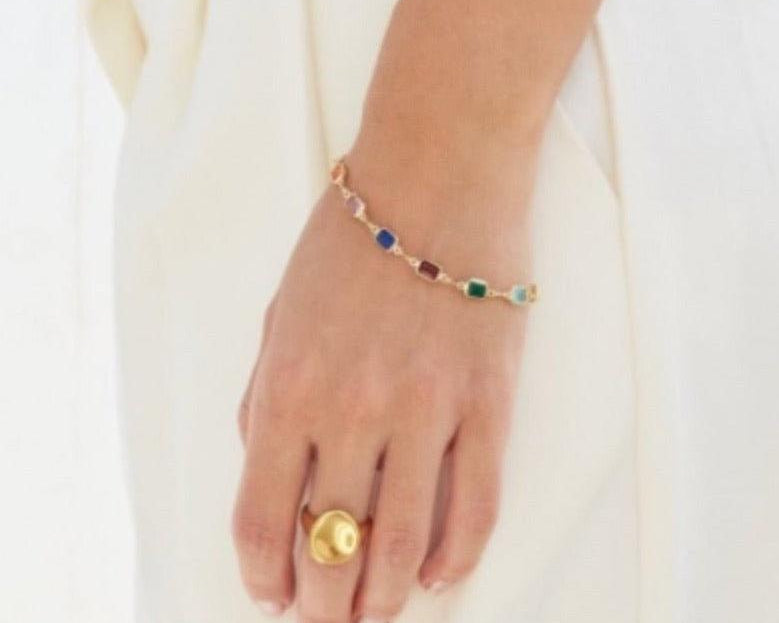 Rainbow multicoloured gemstone bracelet 