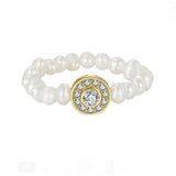 Pearl and cubic zirconia gold detail ring