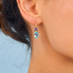Blue and purple gemstone wire hook earrings 