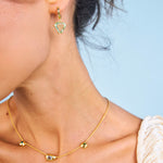 Green unusual hoop and semi precious gemstone earrings 