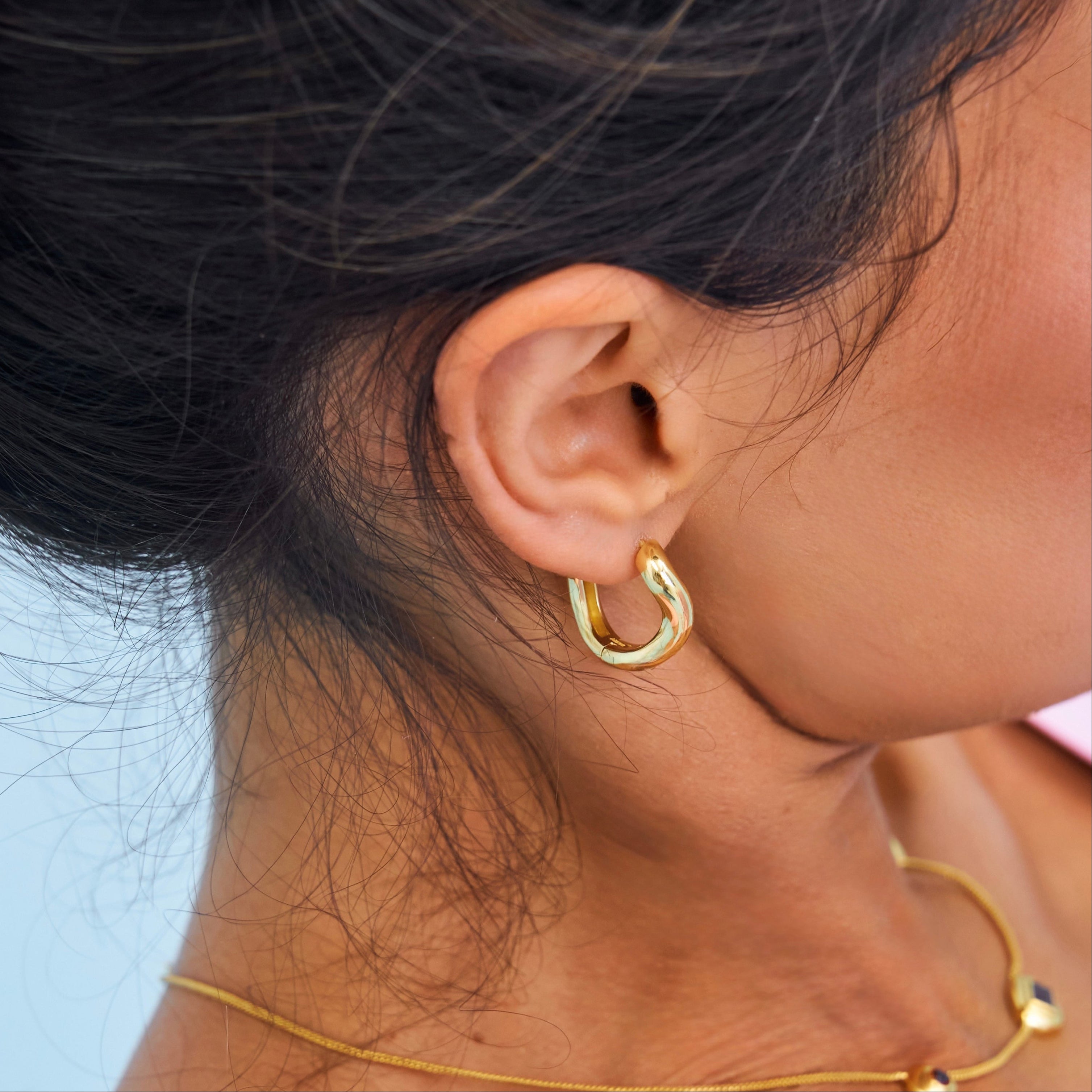 Gold vermeil wavy design chunky size hoops 
