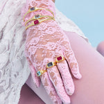 Coloured semi precious gemstone rings and matching bangles 