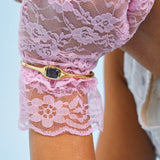 Close up of the Blue topaz Camille Bangle 