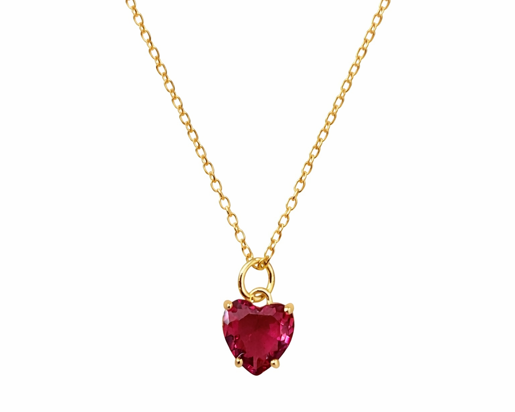 Ruby red heart shaped gem necklace 