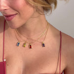 Video of model wearing multiple Coloured Gold Filled Birthstone necklaces 