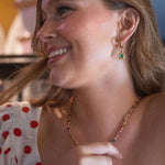 Bella in Bixby and Co Jewellery | green gemstone earrings 